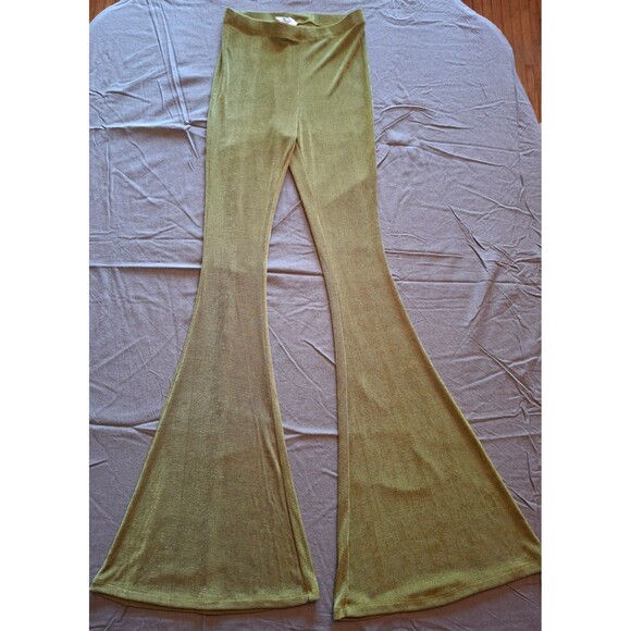 Princess Polly Green Flare Pants Womens Sz 4, Elastic Waist, Bell Bottoms - Picture 1 of 6